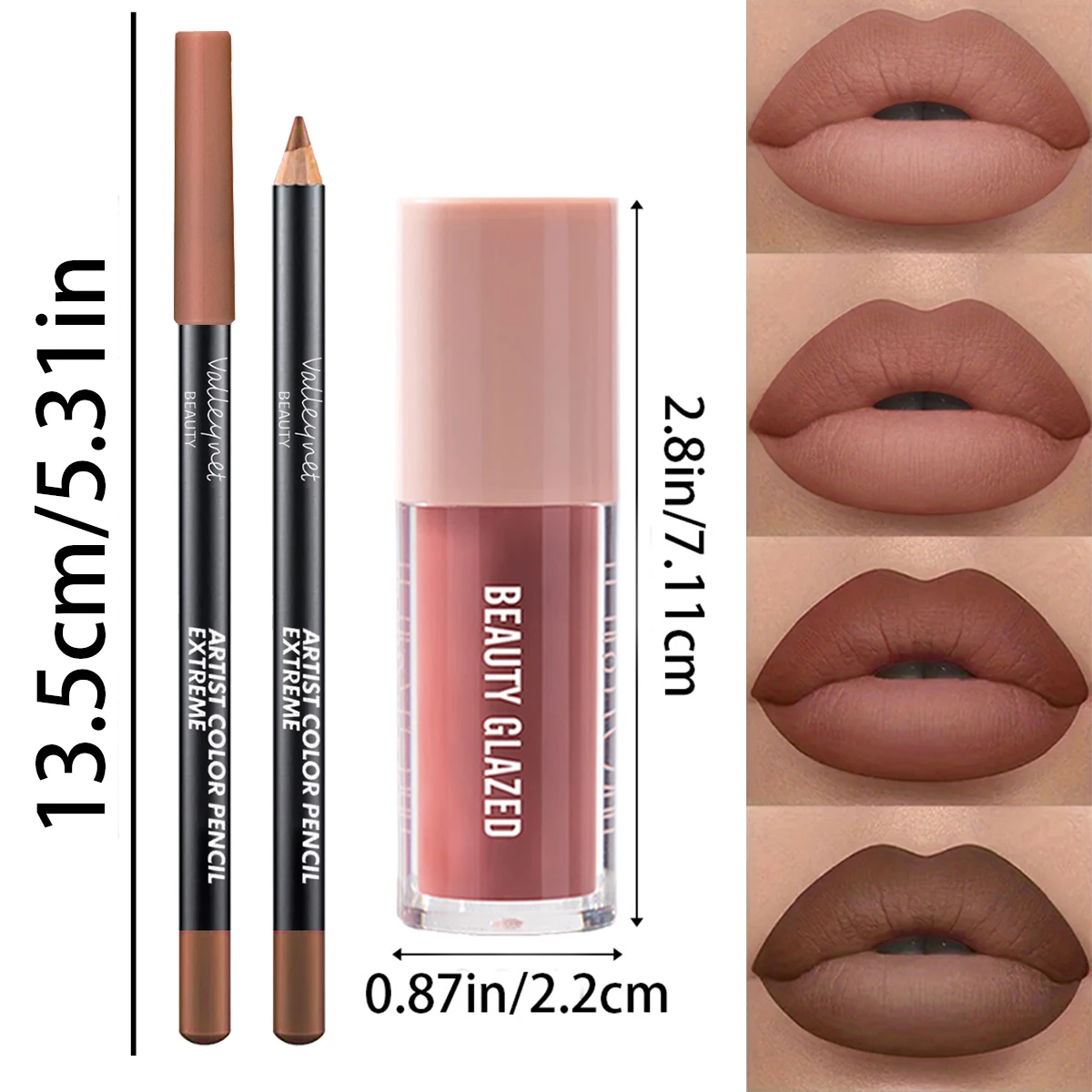 2pcs/Set Velvet Texture Lip Makeup, Matte Effect